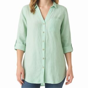 NWT Sigrid Olsen Mint Green Linen Button-Up Tunic, Size M